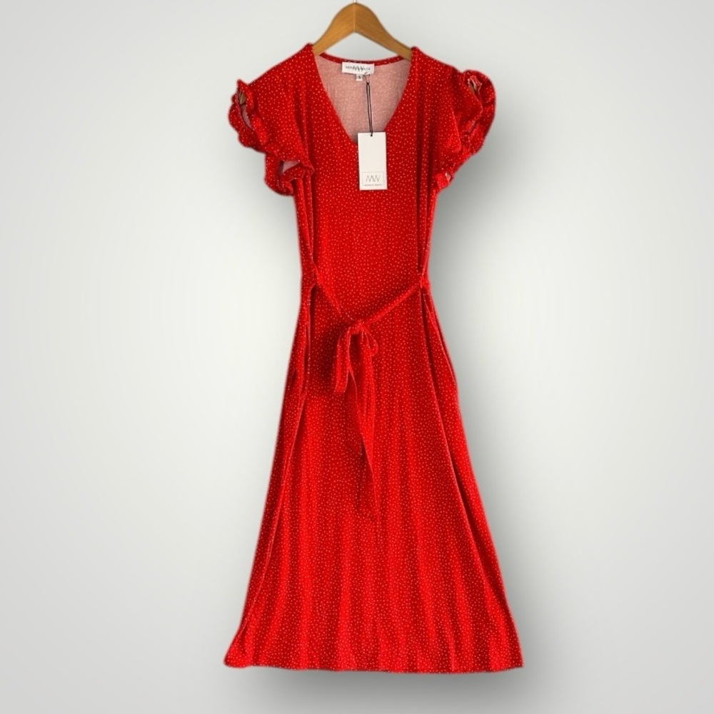 NWT Merrick White Polka Dot Dress Women Size S Red